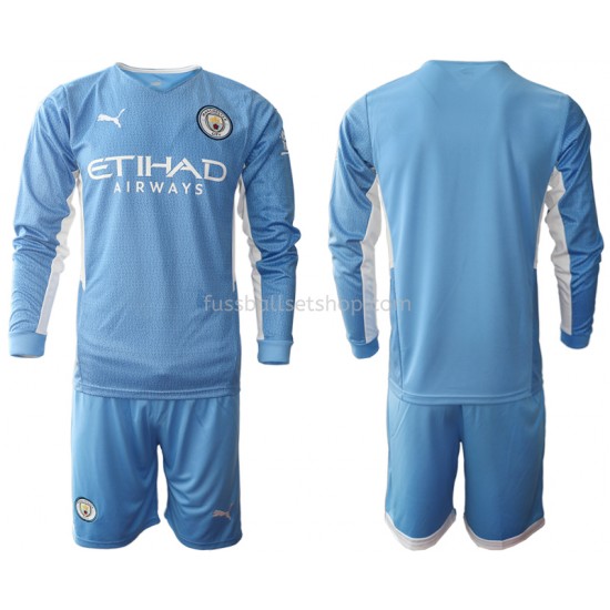 Günstige Fußball Trikotsatz Manchester City Kinder Heimtrikot 2021-2022 Langarm