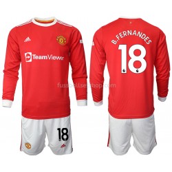 Günstige Fußball Trikotsatz Manchester United Bruno Fernandes 18 Kinder Heimtrikot 2021-2022 Langarm