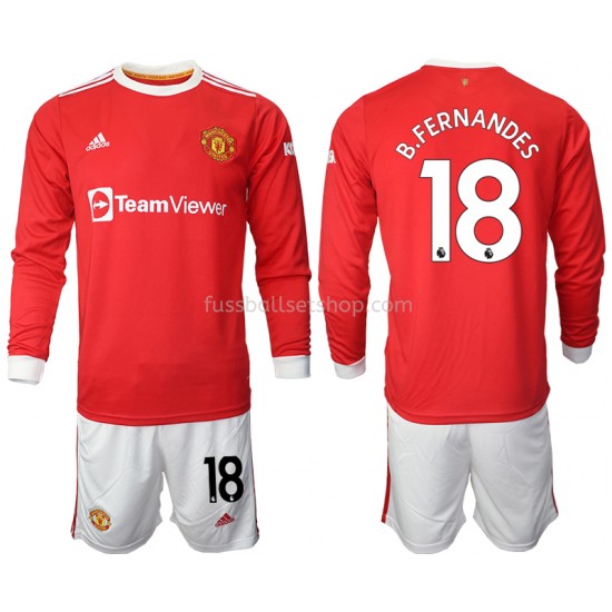 Günstige Fußball Trikotsatz Manchester United Bruno Fernandes 18 Kinder Heimtrikot 2021-2022 Langarm
