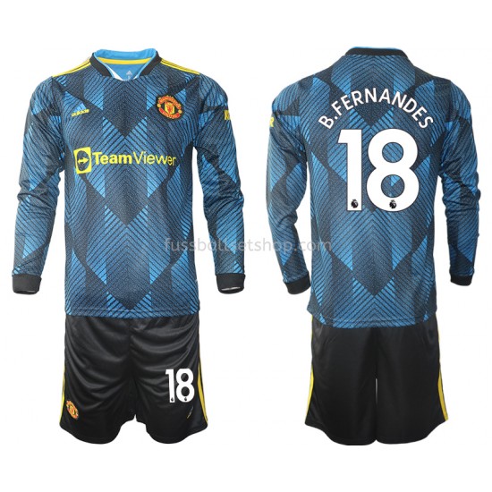Günstige Fußball Trikotsatz Manchester United Bruno Fernandes 18 Kinder Ausweichtrikot 2021-2022 Langarm