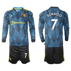 Günstige Fußball Trikotsatz Manchester United Cristiano Ronaldo 7 Kinder Ausweichtrikot 2021-2022 Langarm