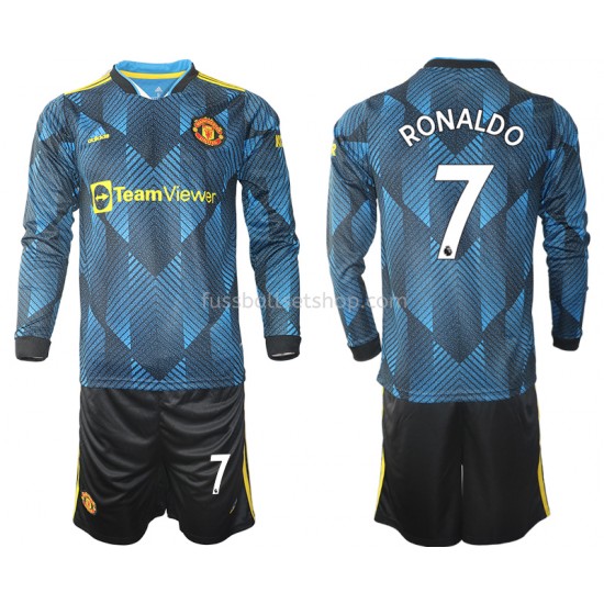 Günstige Fußball Trikotsatz Manchester United Cristiano Ronaldo 7 Kinder Ausweichtrikot 2021-2022 Langarm
