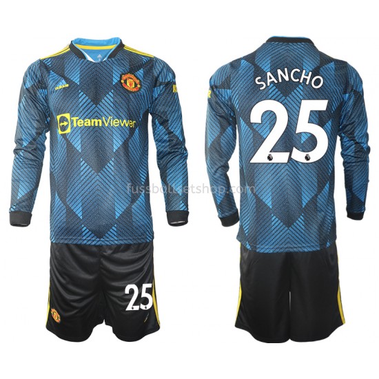 Günstige Fußball Trikotsatz Manchester United Jadon Sancho 25 Kinder Ausweichtrikot 2021-2022 Langarm