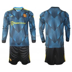 Günstige Fußball Trikotsatz Manchester United Kinder Ausweichtrikot 2021-2022 Langarm