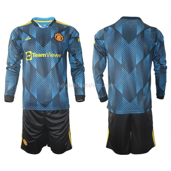 Günstige Fußball Trikotsatz Manchester United Kinder Ausweichtrikot 2021-2022 Langarm