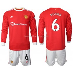 Günstige Fußball Trikotsatz Manchester United Paul Pogba 6 Kinder Heimtrikot 2021-2022 Langarm