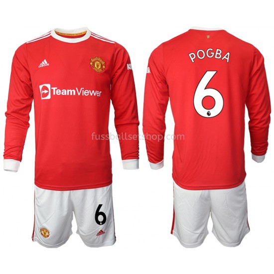 Günstige Fußball Trikotsatz Manchester United Paul Pogba 6 Kinder Heimtrikot 2021-2022 Langarm