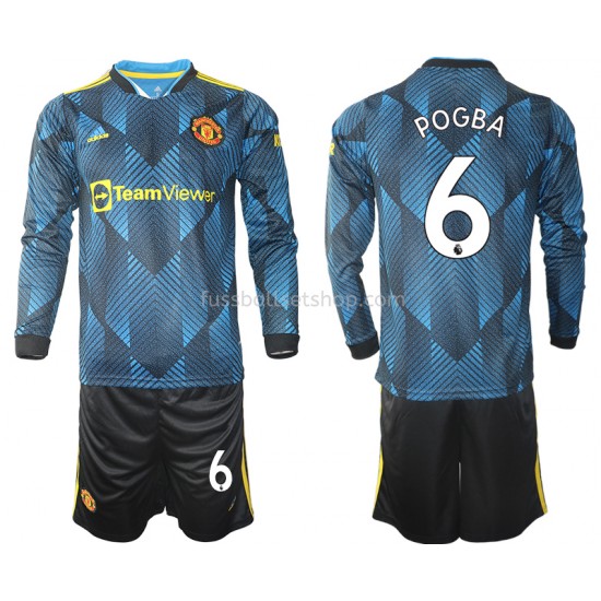 Günstige Fußball Trikotsatz Manchester United Paul Pogba 6 Kinder Ausweichtrikot 2021-2022 Langarm