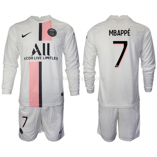 Günstige Fußball Trikotsatz Paris Saint-Germain Kylian Mbappe 7 Kinder Auswärtstrikot 2021-2022 Langarm