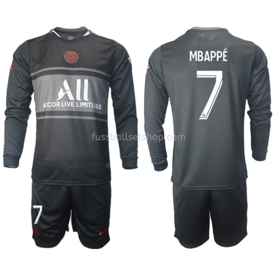 Günstige Fußball Trikotsatz Paris Saint-Germain Kylian Mbappe 7 Kinder Ausweichtrikot 2021-2022 Langarm