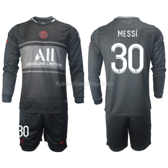 Günstige Fußball Trikotsatz Paris Saint-Germain Lionel Messi 30 Kinder Ausweichtrikot 2021-2022 Langarm