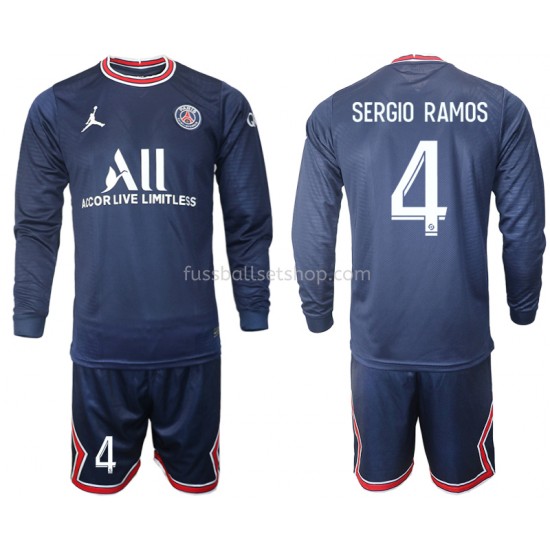 Günstige Fußball Trikotsatz Paris Saint-Germain Sergio Ramos 4 Kinder Heimtrikot 2021-2022 Langarm