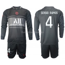 Günstige Fußball Trikotsatz Paris Saint-Germain Sergio Ramos 4 Kinder Ausweichtrikot 2021-2022 Langarm