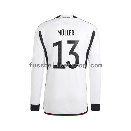 Günstige Fußball Trikotsatz Deutschland Thomas Muller 13 Herren Heimtrikot World Cup 2022 Langarm