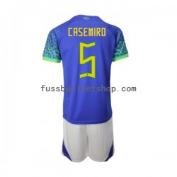 Günstige Fußball Trikotsatz Brasilien Casemiro 5 Kinder Auswärtstrikot World Cup 2022 Kurzarm