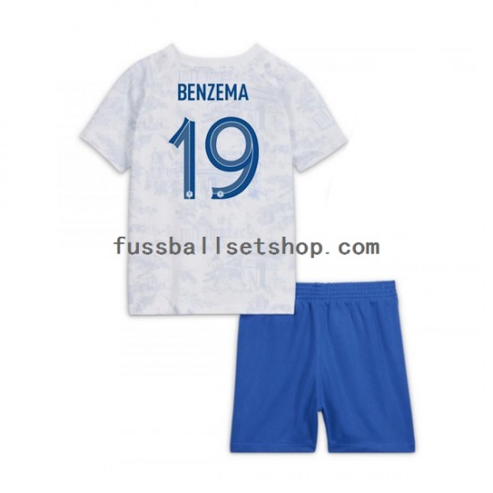 Günstige Fußball Trikotsatz Frankreich Benzema 19 Kinder Auswärtstrikot World Cup 2022 Kurzarm