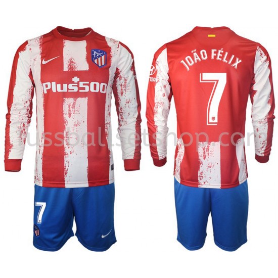Günstige Fußball Trikotsatz Atlético Madrid Joao Felix 7 Kinder Heimtrikot 2021-2022 Langarm