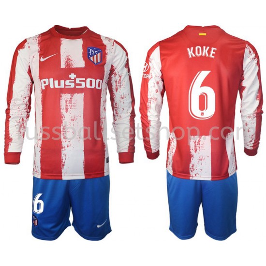 Günstige Fußball Trikotsatz Atlético Madrid Koke 6 Kinder Heimtrikot 2021-2022 Langarm