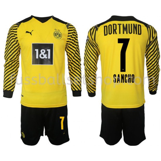 Günstige Fußball Trikotsatz Borussia Dortmund Sancho 7 Kinder Heimtrikot 2021-2022 Langarm