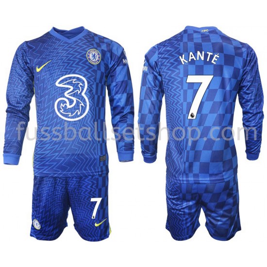 Günstige Fußball Trikotsatz Chelsea Kante 7 Kinder Heimtrikot 2021-2022 Langarm