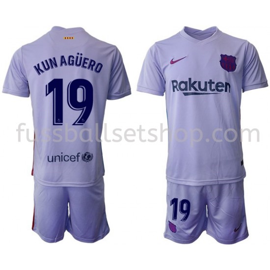 Günstige Fußball Trikotsatz FC Barcelona Kun Agüero 19 Kinder Auswärtstrikot 2021-2022 Kurzarm