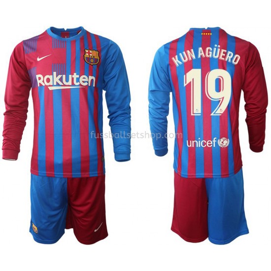 Günstige Fußball Trikotsatz FC Barcelona Kun Agüero 19 Kinder Heimtrikot 2021-2022 Langarm