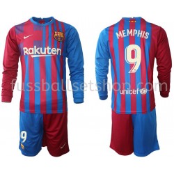 Günstige Fußball Trikotsatz FC Barcelona Memphis Depay 9 Kinder Heimtrikot 2021-2022 Langarm