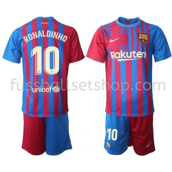 Günstige Fußball Trikotsatz FC Barcelona Ronaldinho 10 Kinder Heimtrikot 2021-2022 Langarm
