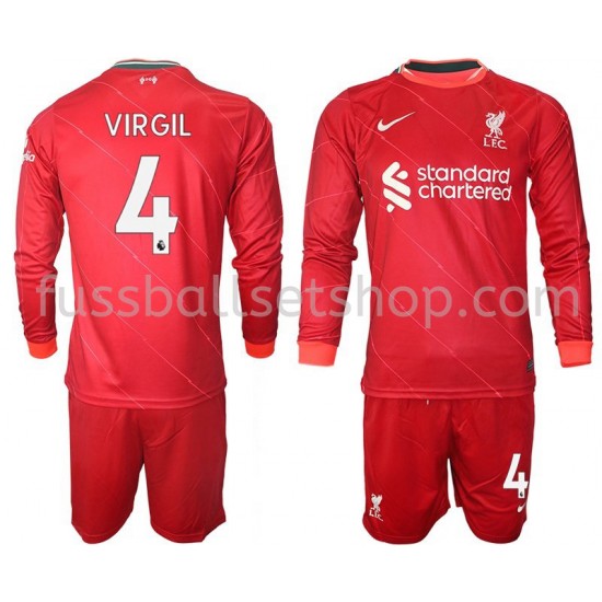 Günstige Fußball Trikotsatz Liverpool VIRGIL 4 Kinder Heimtrikot 2021-2022 Langarm