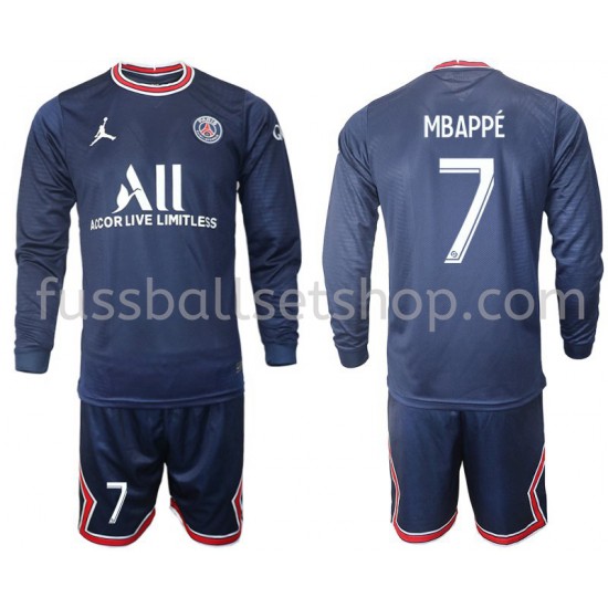 Günstige Fußball Trikotsatz Paris Saint-Germain Mbappe 7 Kinder Heimtrikot 2021-2022 Langarm
