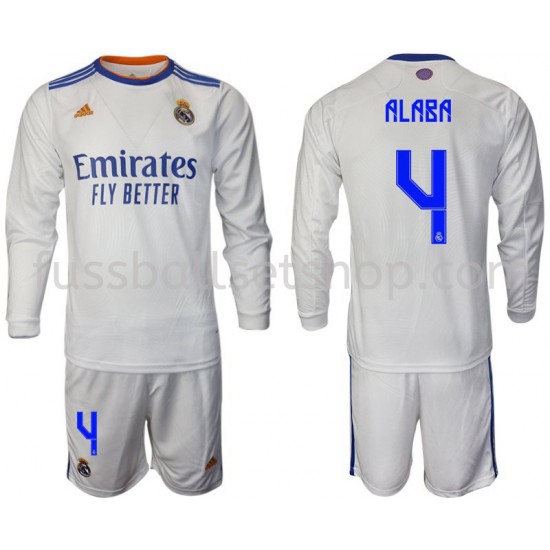 Günstige Fußball Trikotsatz Real Madrid Alaba 4 Kinder Heimtrikot 2021-2022 Langarm