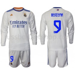 Günstige Fußball Trikotsatz Real Madrid Benzema 9 Kinder Heimtrikot 2021-2022 Langarm