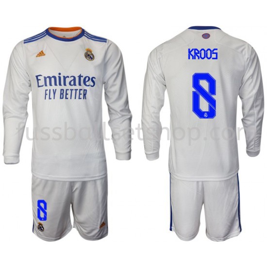Günstige Fußball Trikotsatz Real Madrid Kroos 8 Kinder Heimtrikot 2021-2022 Langarm