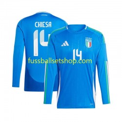 Günstige Fußball Trikotsatz Italien Chiesa 14 Herren Heimtrikot Euro 2024 Langarm