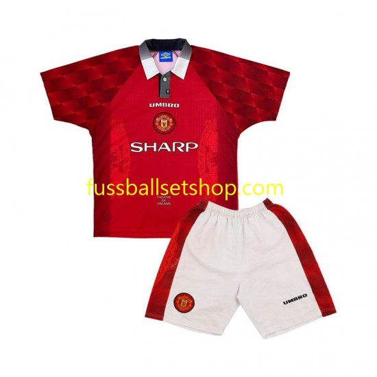 Günstige Fußball Trikotsatz Manchester United 1996 Retro Kinder Heimtrikot Kurzarm